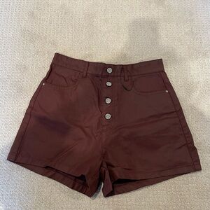 Zara High Waist Faux Leather Burgundy Shorts